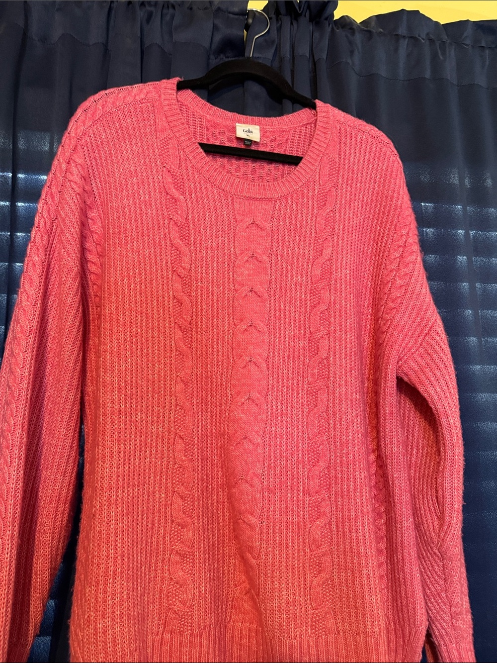 CAbi Pink Cable-Knit Crewneck Sweater XL